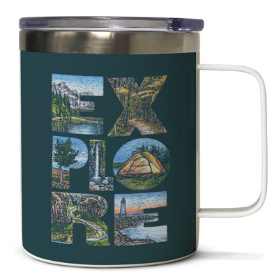 Tasse en acier inoxydable Explore avec couvercle 12 oz.