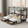 Twin Xl Over Twin&Twin Metal L-Shaped Triple Bunk Bed With Ladder
