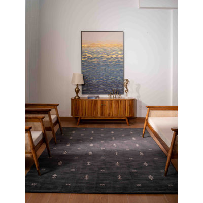 Anley Hand Knotted Loom Wool Eco-Friendly Area Rugs - 3' x 5', Rectangle, Charcoal White Color, Contemporary Modern Design, High Pile Thick Handmade Anti Skid Area Rugs for Living Room, Bed Room