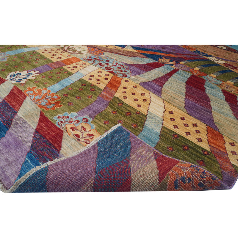 High-Quality Hand-Knotted Purple And Multi Area Rug