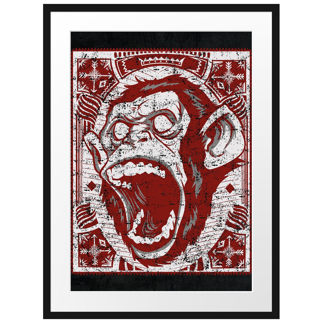 Gerahmtes Poster Screaming Monkey Black Leinwand