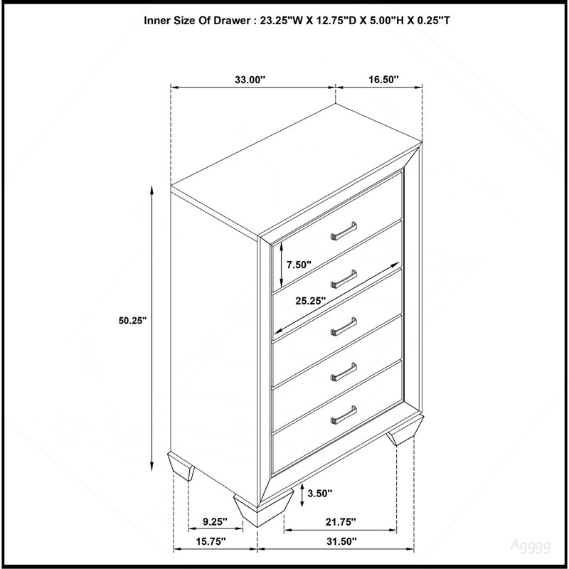 Commode de chambre 5 tiroirs Harrison