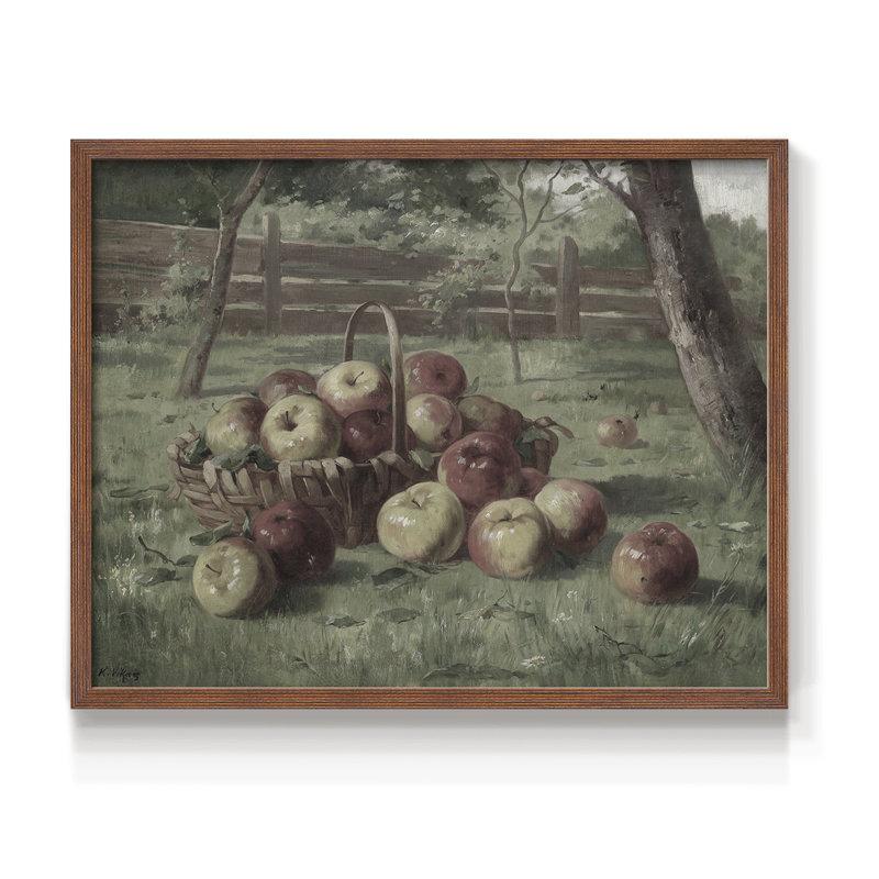 Motif floral rétro - X III - reproduction encadrée, H 8 po x l 10 po, Noyer