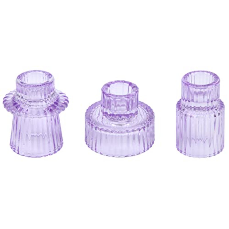 Glass Candlestick Holders Tealight Candle Holders For Table Centerpieces, Wedding Decor And Dinner Party (3 Pcs, Purple)
