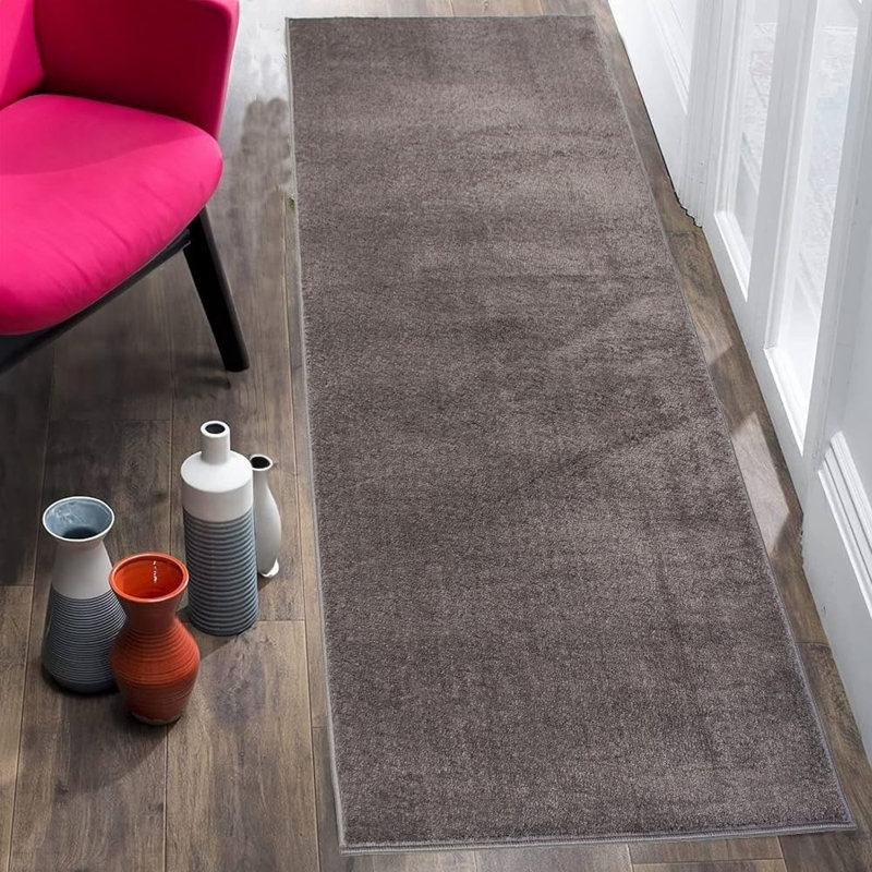 Customizable Size Solid Gray Colour Carpet Plush Medium Pile Slip Resistant, Runner 2'2" x 6'
