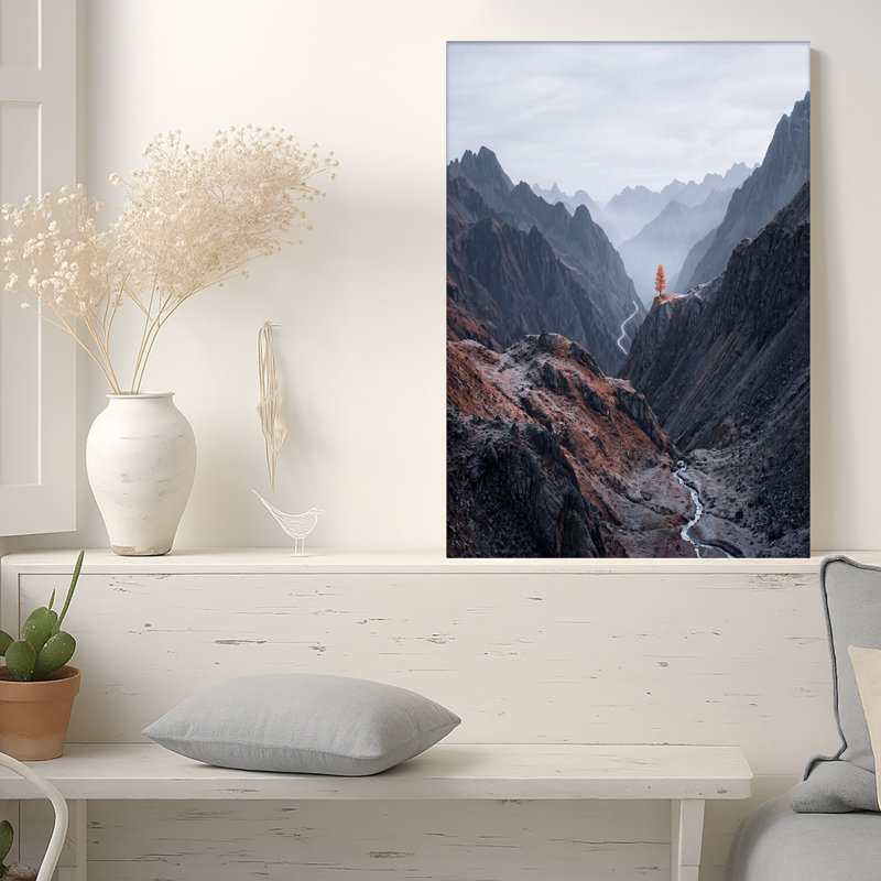 Art mural sur toile, "Orange orange" sur une brume avec une route sinueuse, H 12 po x l 18 po