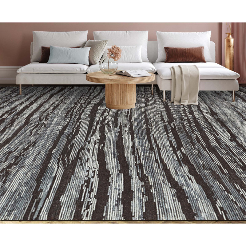Wool Abstract Area Rug in Black/Dark Gray, Rectangle 8' x 10'