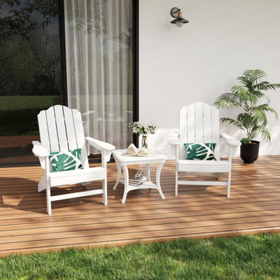 Ensemble de 2 chaises Adirondack en PEHD pour patio - Chaises d'extérieur avec texture de bois - Imperméable et résistante aux rayons UV - Dossier profilé et structure renforcée - pour jardin, cour, terrasse, bord de piscine, blanc
