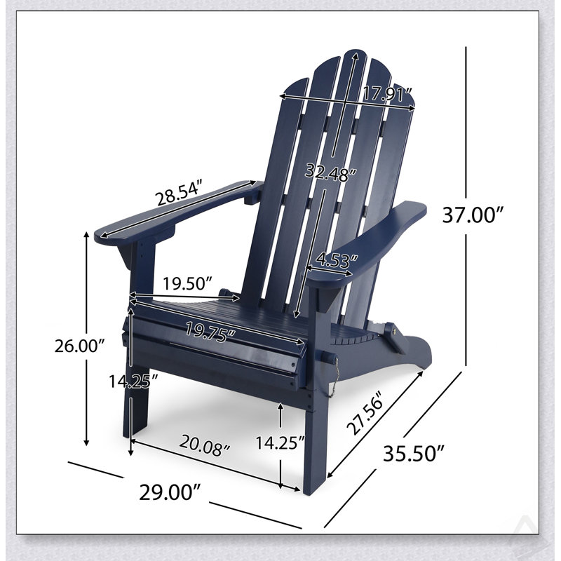 Foldable Acacia Wood Adirondack Chair With Classic Slat Design For Outdoor Comfort And Space-Saving, Blue