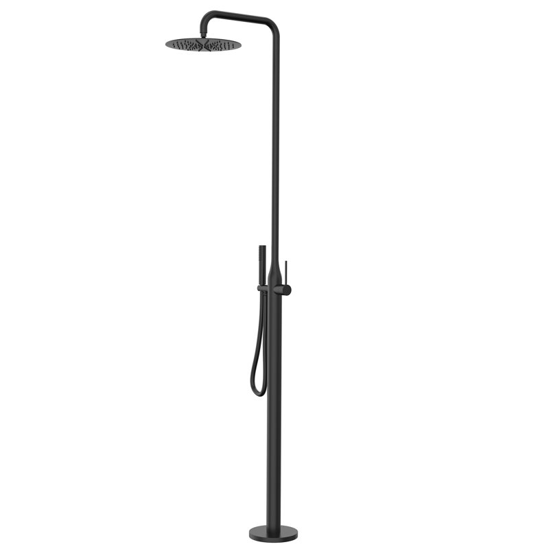 Système de douche d'extérieur en acier inoxydable avec douche à main et poignée simple, Nickel brossé