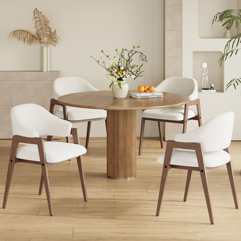 Modern Minimalist Linen Armchair, Solid Wood Legs – Perfect Dining/Office/Accent Chair, White