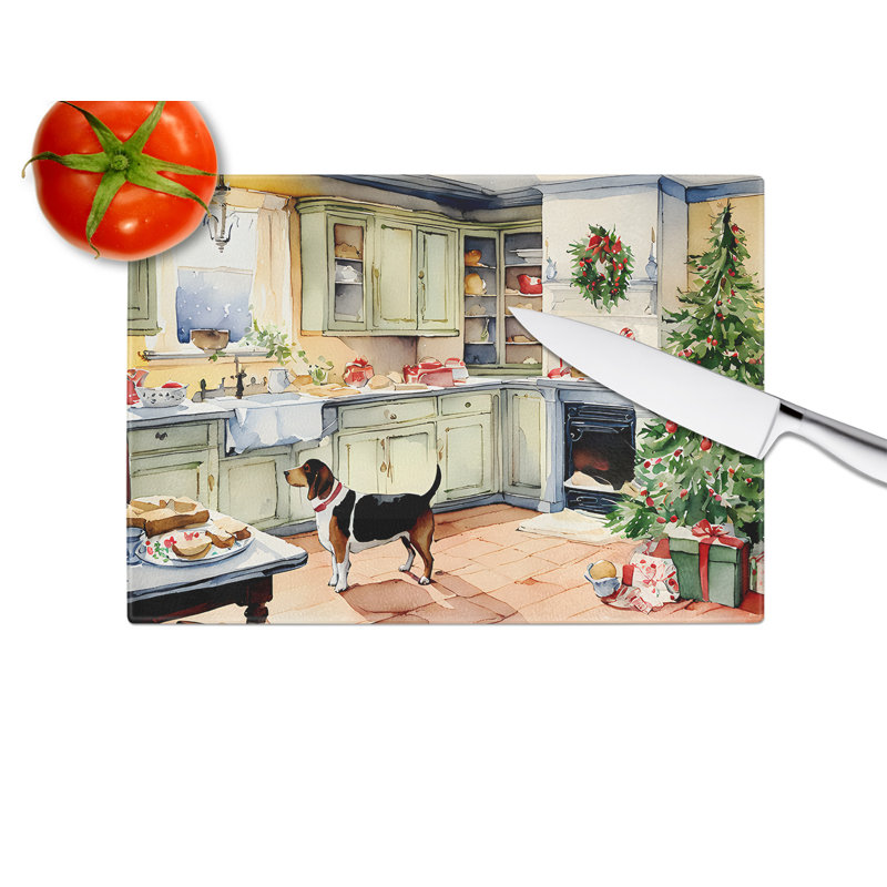 Basset Hound Christmas Cookies Glass Cutting Board