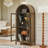 Modern Retro High Arched Storage Cabinet with Lamp & Adjustable Glass Shelves-122483425