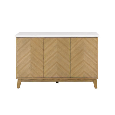 Brunilda 54.5"W Solid Wood Storage Sideboard With Genuine Marble Top
