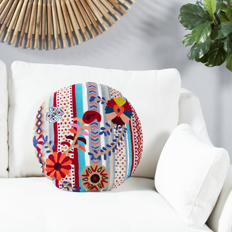 Floral Cotton Blend Throw Pillow