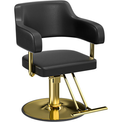 Heavy-Duty Barber Chair, 330LBS Hydraulic Salon Chair with Whisper-Quiet System & 360° Swivel, Tool-Free Assembly, Black PU Leather with Gold Accents for Barbershop, Salon & Spa