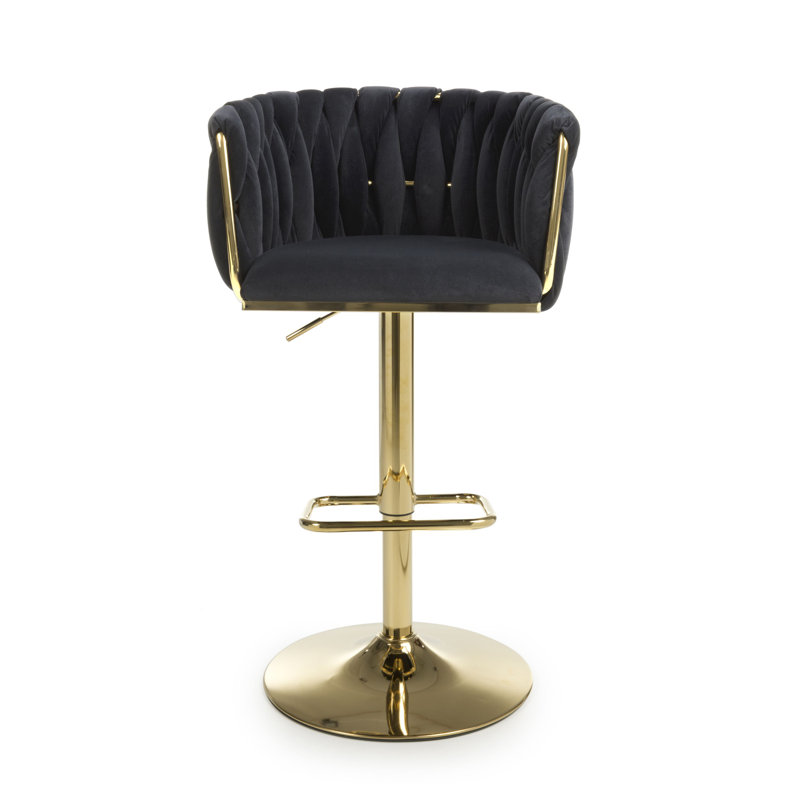 Azelia Swivel Upholstered Adjustable Height Counter Stool with Metal Frame, Black