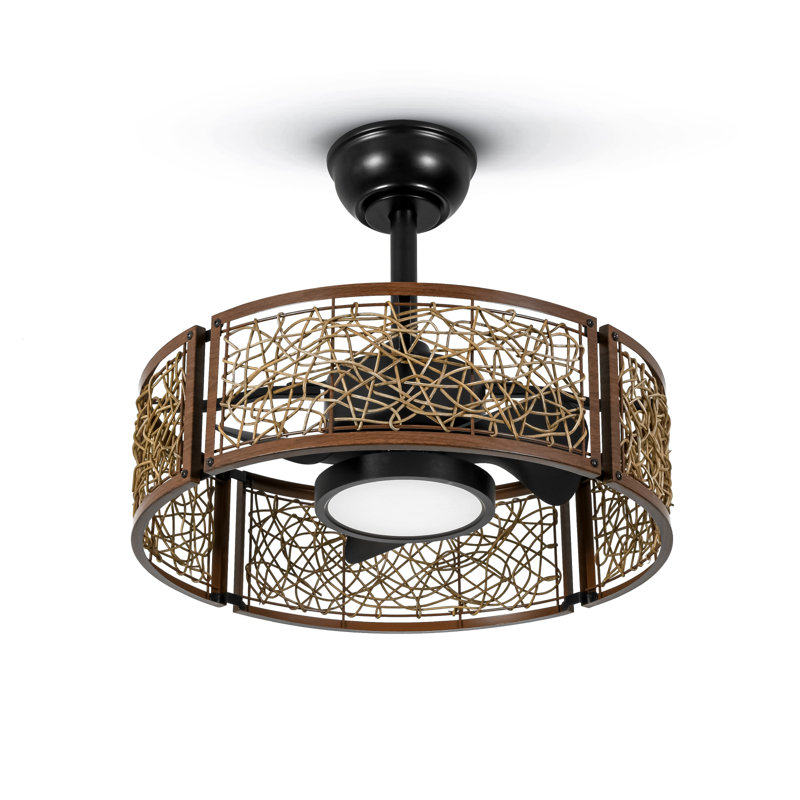 Ventilateurs de plafond en cage 20 pouces avec lumières télécommande noyer foncé, Noyer foncé