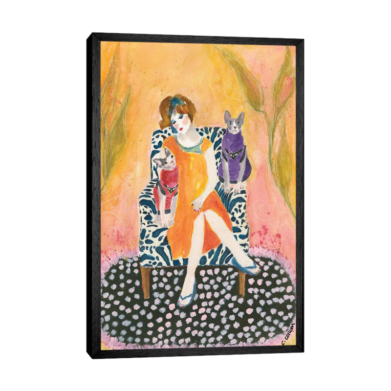 Sphynx Lady 1 Piece Painting on Canvas, 66.04cm H x 45.72cm W x 3.81cm D, Black Framed