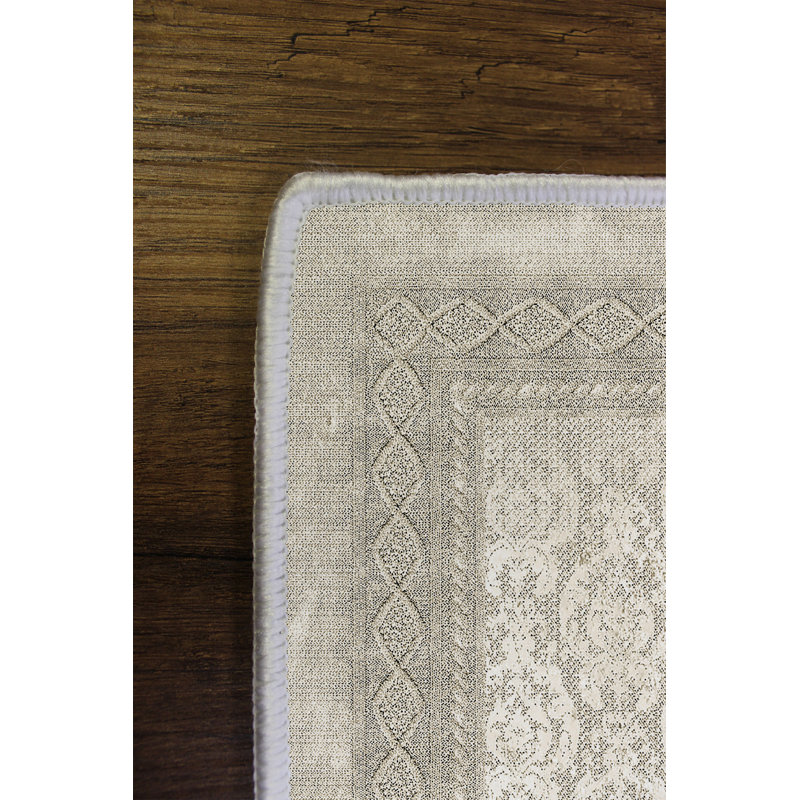 Tapis oriental en polyester tissé à la machine en vert / blanc, Rectangle 4 pi 7 po x 7 pi 3 po