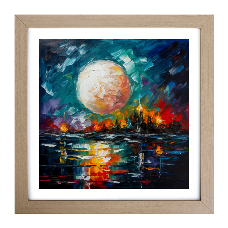 Moon Palette Knife Painting - Framed Print, Oak