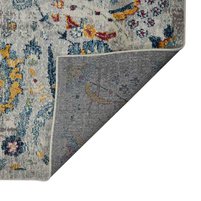 Ivory and Orange Floral Synthetic Rectangular Area Rug