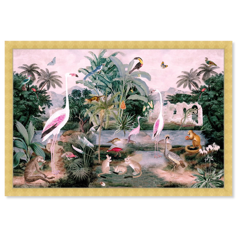 Animaux, The One Place Day Birds par Oliver Gal - peinture sur toile, H 24 po x l 36 po, Cadre doré