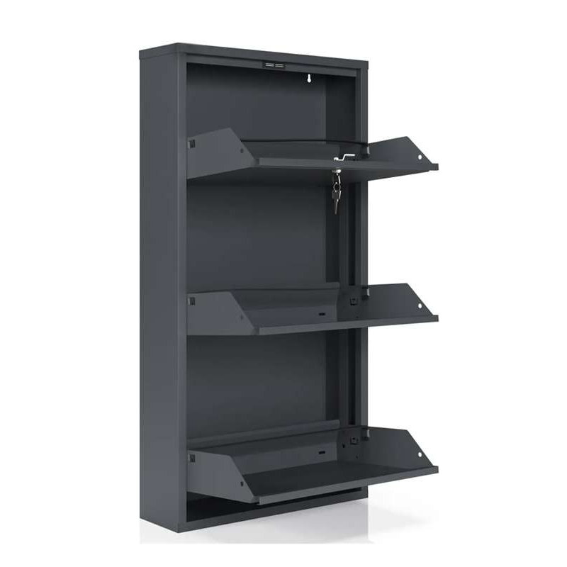 Armoire à chaussures industrielle, couleur anthracite, 19,7 x 40,9 x 5,9 pouces | Fabrication 100% en tôle, serrure incluse, fixation murale, aucun assemblage requis | Peut contenir jusqu'à 6 paires, parfait pour une utilisation intérieure et extérieure
