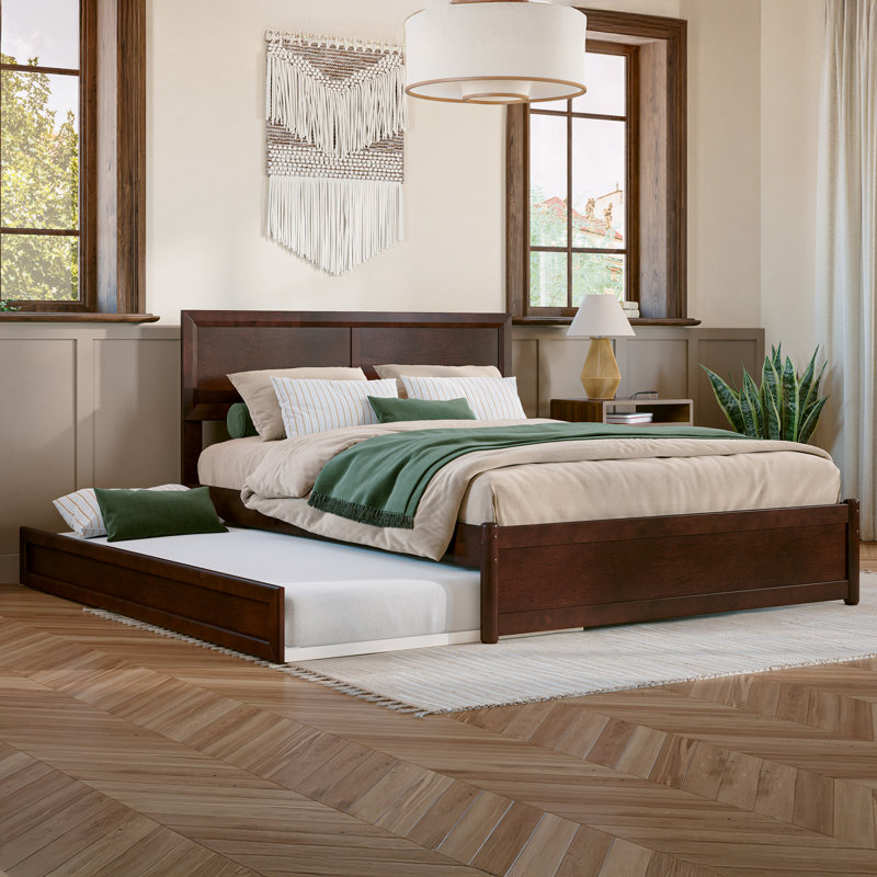 Astley Wood Platform Bed with Panel Footboard and Trundle, Walnut, Full