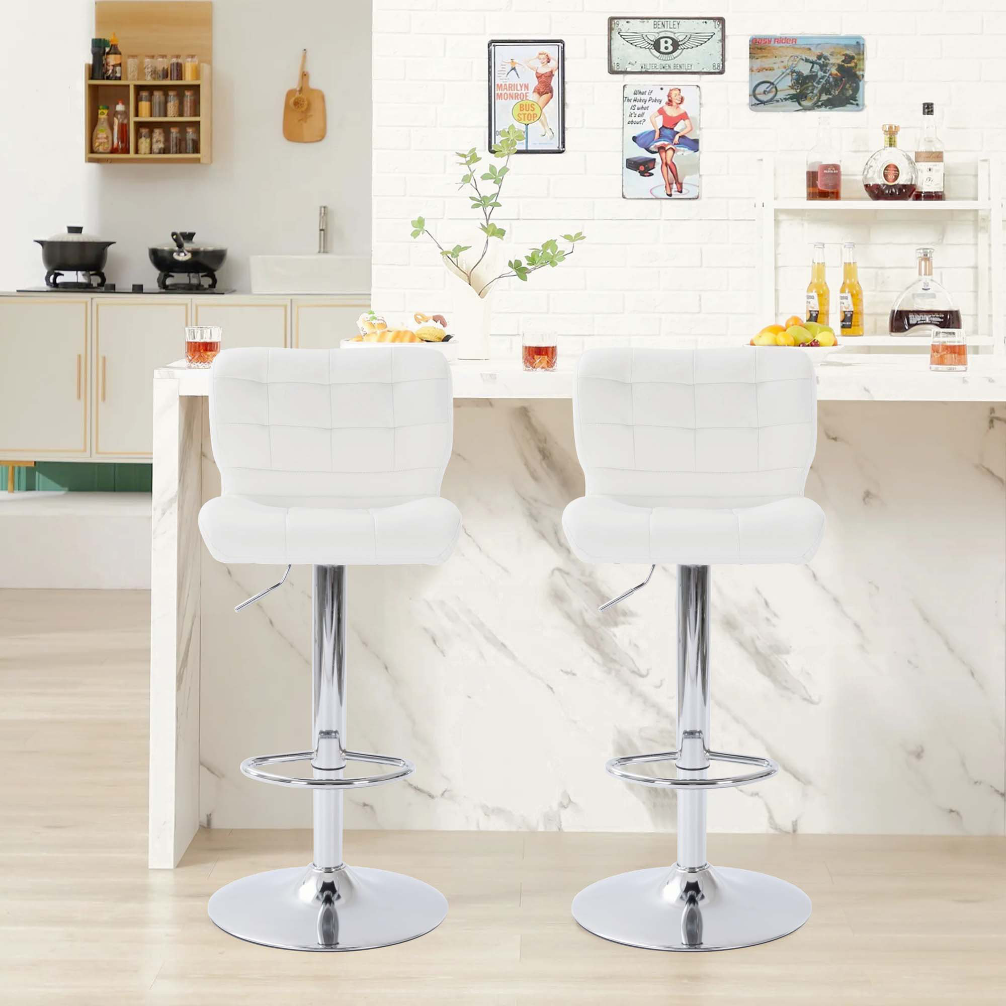 Modern Adjustable Bar Stools White Brayden Studio® Tufted Wingback