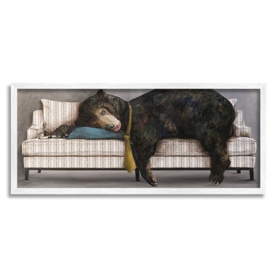 Exhausted Papa Bear Sleeping Business Tie Modern Couch - Floater Frame Graphic Art on Wood