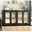 Buffet noir avec 4 portes en verre et tablettes réglables, grand buffet avec rangement
