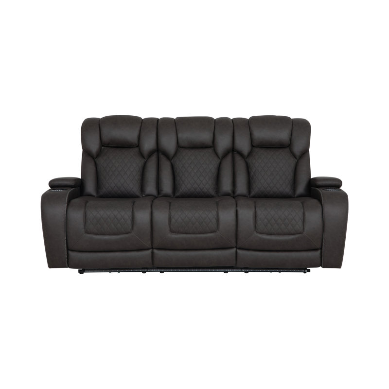 Wendell Dark Gray Microfiber Power Motion Sofa W/Dropdown Table, Storage, Usb & Led