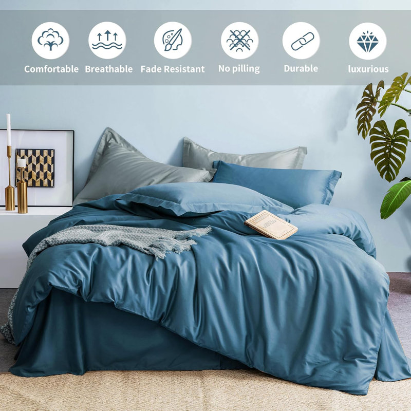Ensemble de housse de couette 100% coton de qualité égyptienne ultra douce, Couette grand + 2 taies décoratives standard