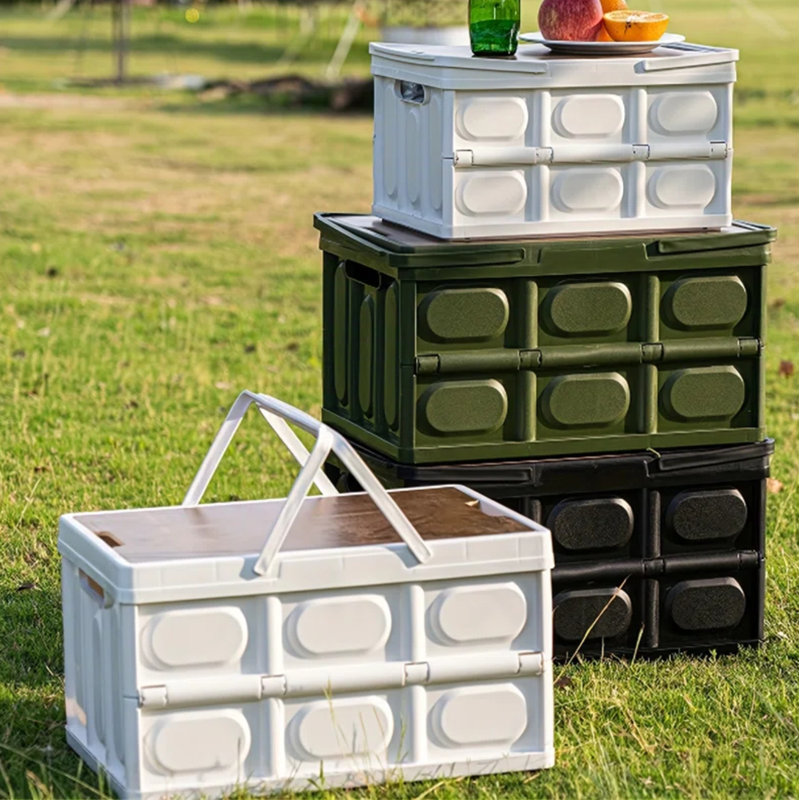 Outdoor Folding Storage Box Multifunctional Car Storage Box Household Storage Basket Portable Folding Box Set Of 3, White, Black And Green.