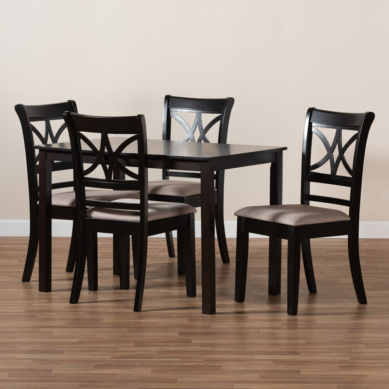 Laurence 5-Pc Solid Wood Dining Set in Sand Fabric Upholstered, 37.4'' H X 18.5'' W X 20.3'' D, Sand