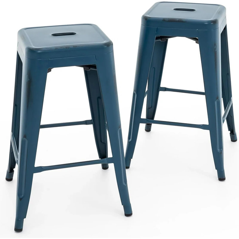 Tabourets de bar en métal Vogue Furniture Direct, Bleu foncé, Set of 4