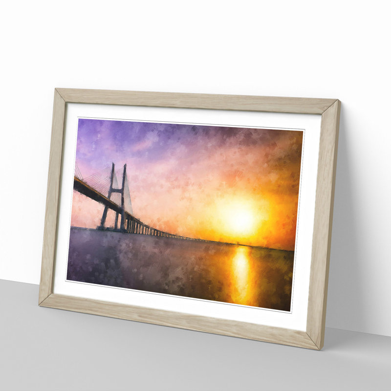 Vasco Da Gama Bridge in Portugal - Picture Frame Graphic Art Print, 24cm H x 33cm W x 2cm D, Oak Framed