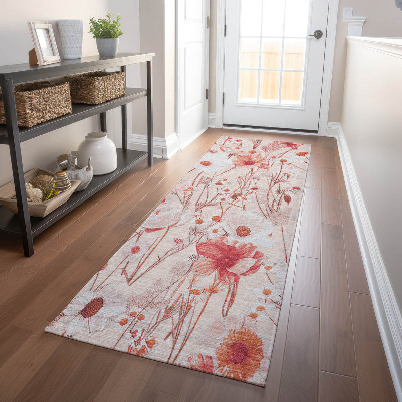 Machine Washable Indoor/Outdoor Claudian ACN1504 Salmon Rug, Runner 2'3" x 7'6"