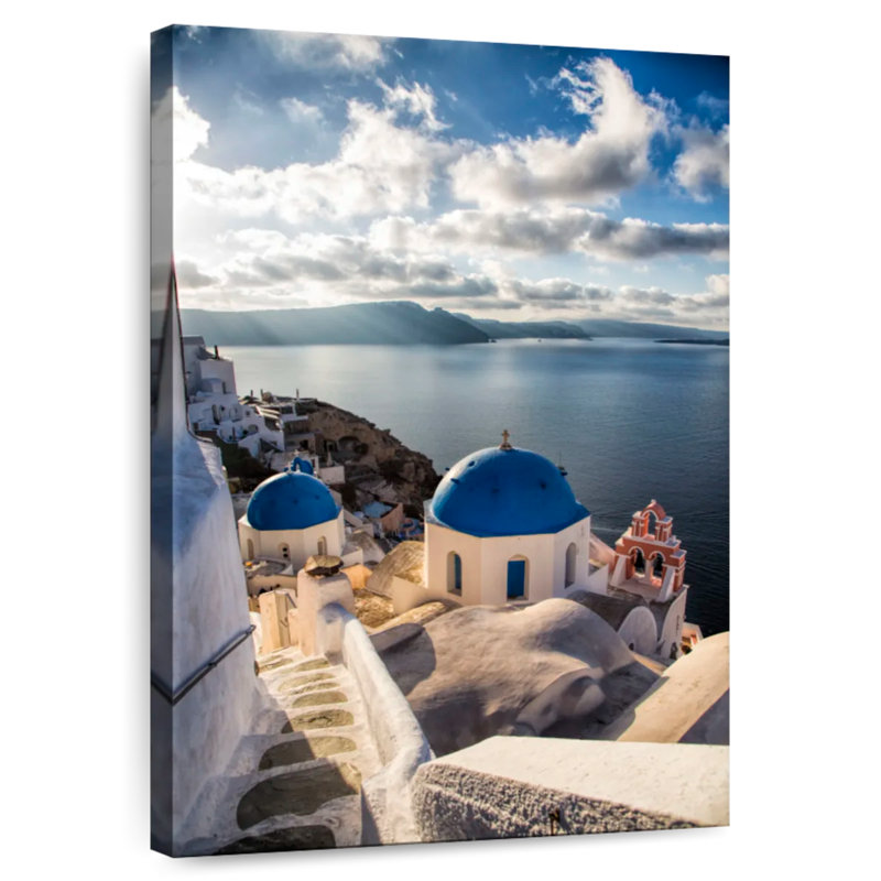 Adella, les églises à dôme bleu d'Oia, Grèce, H 12 po x l 8 po