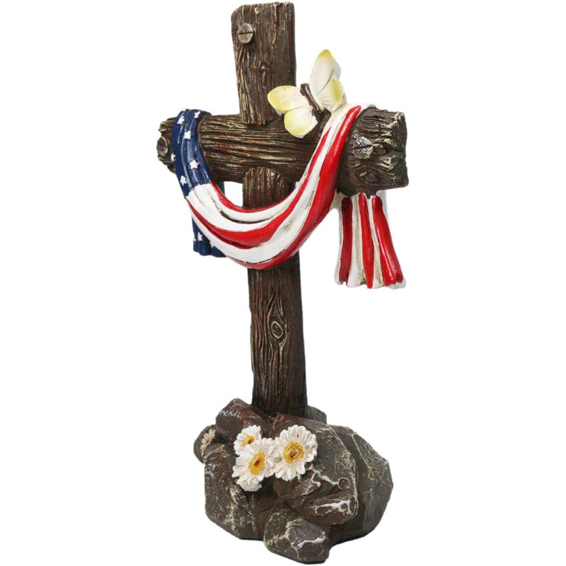 Figurine patriotique de bureau debout avec croix de drapeau américain