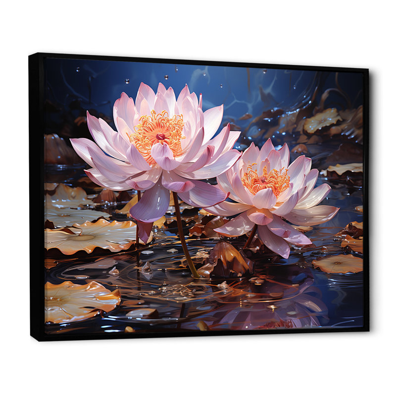 Hindouisme Brahmas lotus lavande - reproduction sur toile, Cadre flottant noir, H 16 po x l 32 po