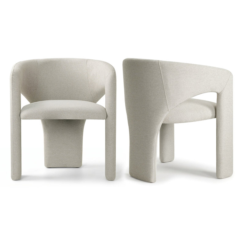 Chaises de salle à manger rembourrées modernes en lin résistant à l'eau avec dossier ouvert incurvé, Beige