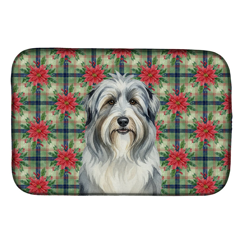 Tapis de vaisselle Beared Collie Christmas PoinsettIas