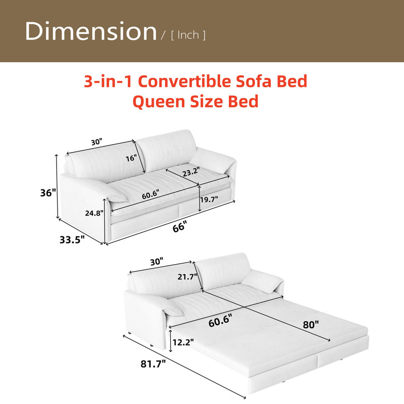 66" Queen Pull Out Sofa Bed, 3-In-1 Convertible Sleeper Sofa With Side Storage,Multi-Functional Velvet Loveseat Bed, Black