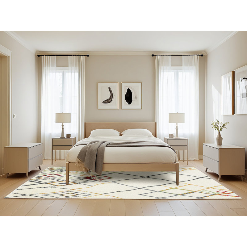 Tapis contemporain beige / rouge, Rectangle 5 pi x 8 pi