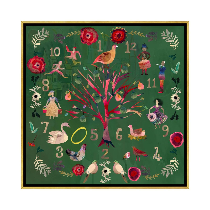 Douze jours - reproduction d'art murale - toile encadrée, 37" H x 37" W, Cadre flottant sans passe-partout, Doré