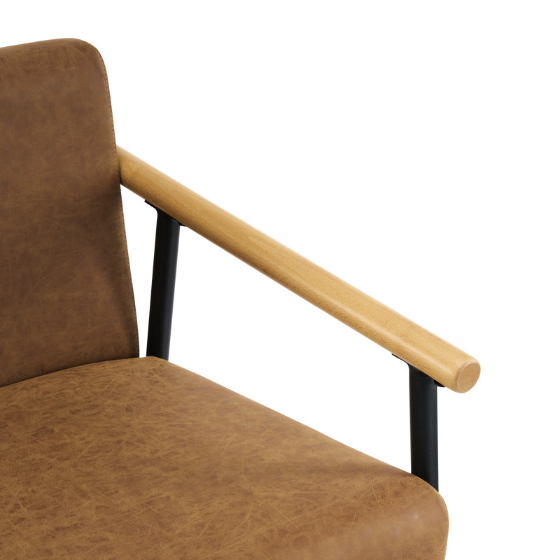 Tabouret de comptoir de 2 po au design Mid-Century, noir et brun, structure en métal, siège d'évier souple, bois naturel, largeur 2 et profondeur moderne 2, finition brun rougeâtre, structure, coussins confortables, massif 300