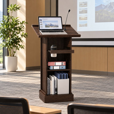 44" Lectern with Microphone Slot Sliding Shelf and Storage