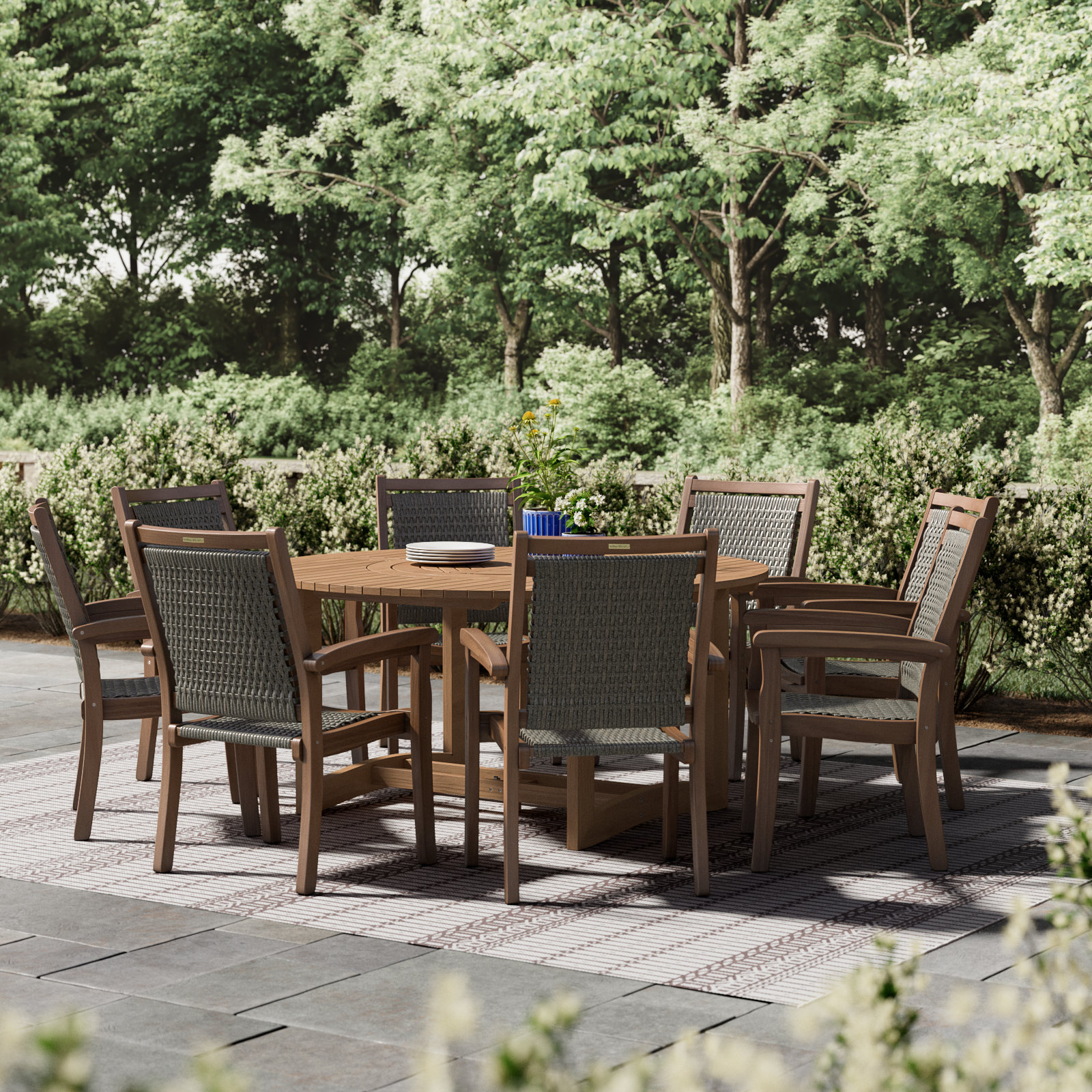 Fleur 63'' Round 8 - Person Outdoor Dining Set